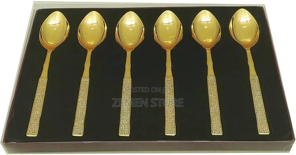 6pcs Gold Spoon Fork Set Non-Fading ወርቃማ ማንኪያ ሹካ
