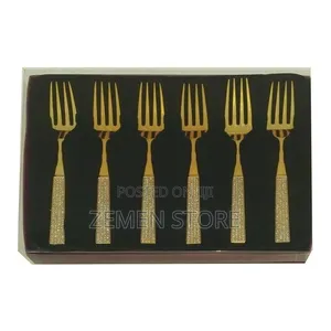 6pcs Gold Spoon Fork Set Non-Fading ወርቃማ ማንኪያ ሹካ