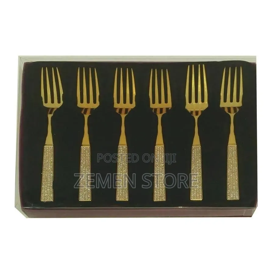 6pcs Gold Spoon Fork Set Non-Fading ወርቃማ ማንኪያ ሹካ