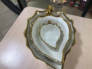 3pcs Gold Rim Leaf Ceramic Bowl Set ወርቃማ የወጥ ማቅረቢያ