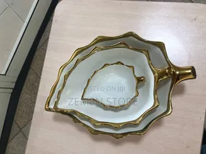 3pcs Gold Rim Leaf Ceramic Bowl Set ወርቃማ የወጥ ማቅረቢያ