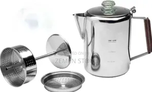 9-Cup Stainless Steel Percolator Coffee Pot Wood Handle የቡና ማፍያ