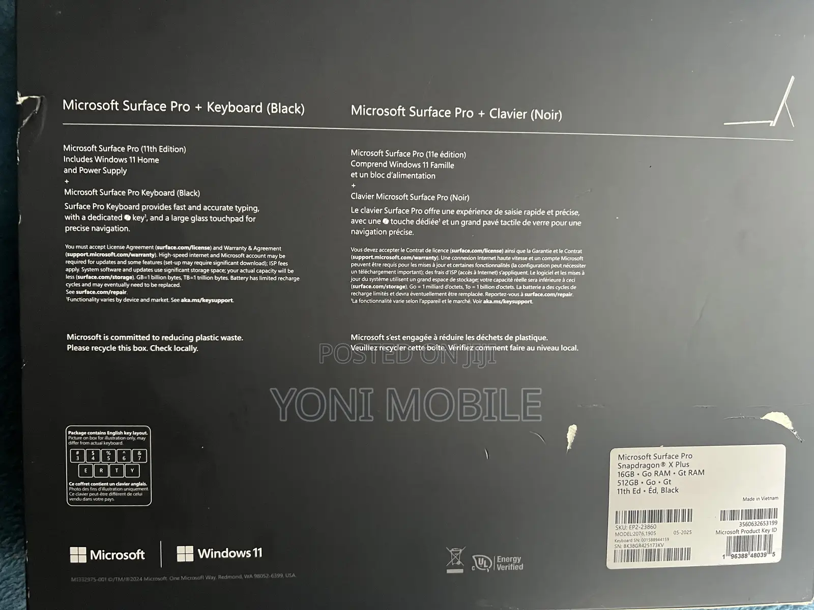 New Microsoft Surface Pro 11th Edition, a Copilot+ PC 16GB SSD 512GB