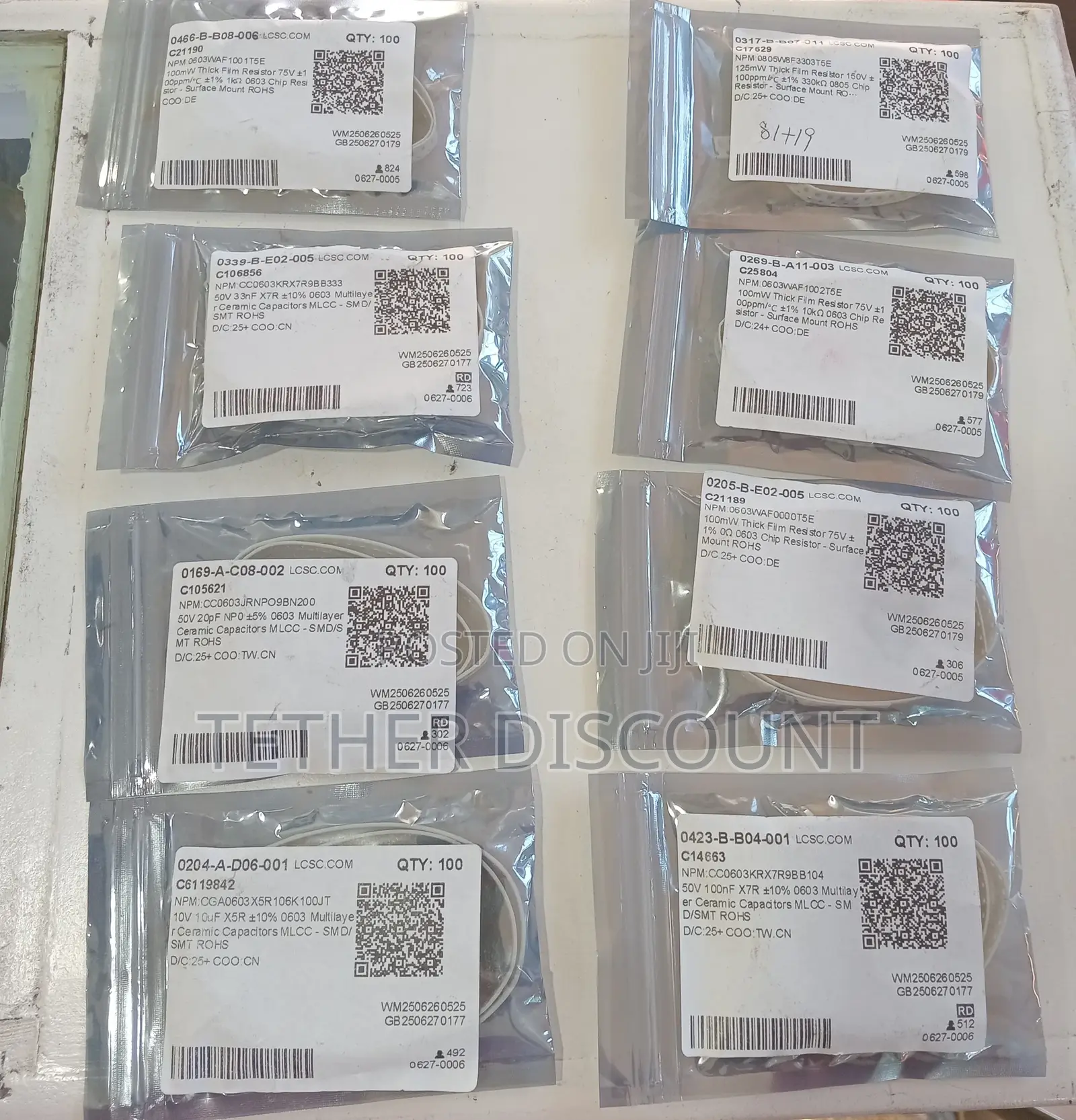 - 100 Pcs 0603 Chip Resistor 0 Ohm 1/10w 1% Surface Mount Rohs