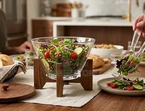 Acrylic Bamboo Salad Serving Set Bowl + 2 Spoons የሰላጣ ማቅረቢያ