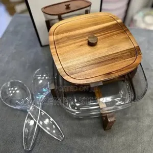 Acrylic Bamboo Salad Serving Set Bowl + 2 Spoons የሰላጣ ማቅረቢያ