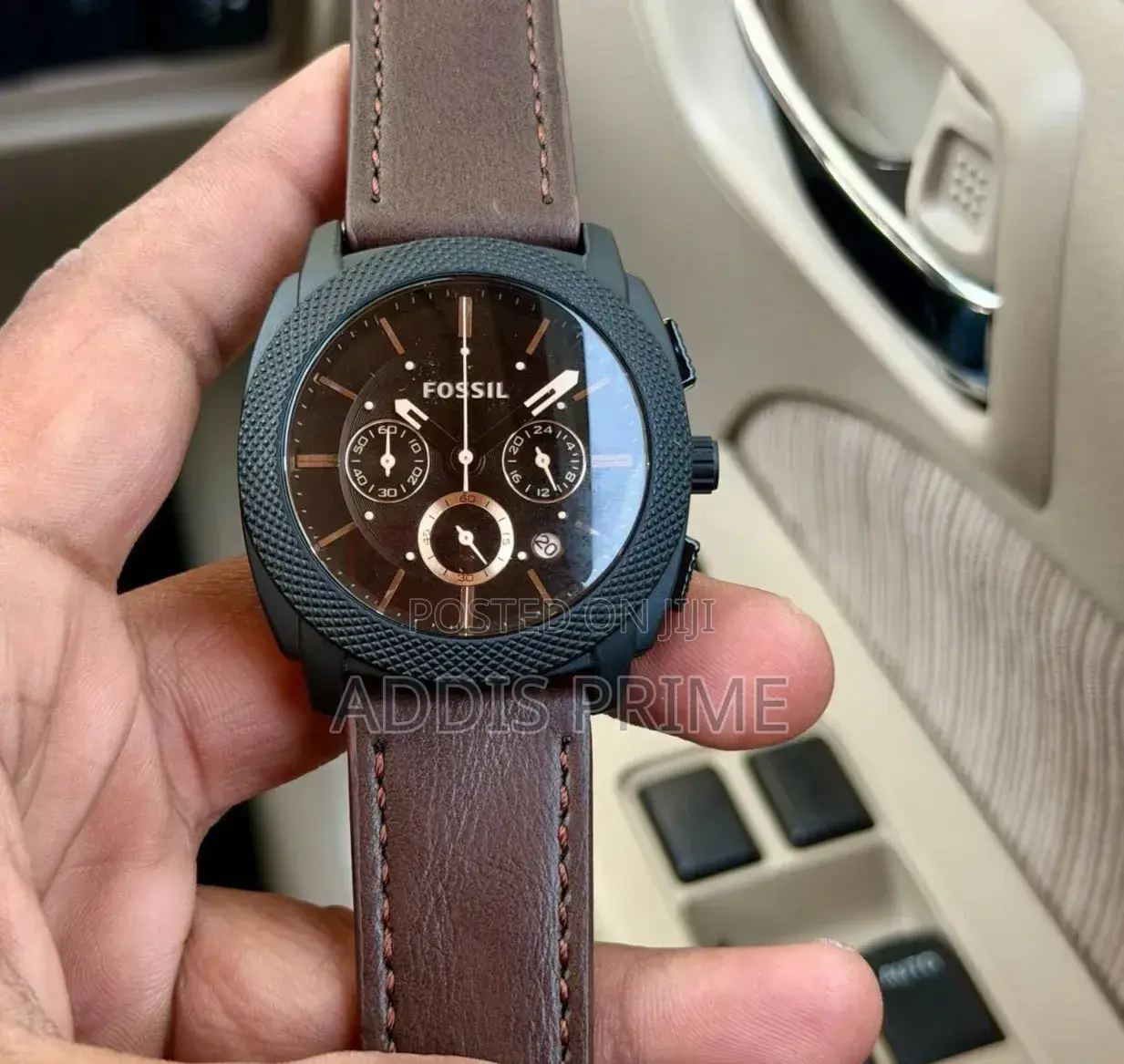 Fossil Men’S Chronograph Leather Strap Watch – Brown Black