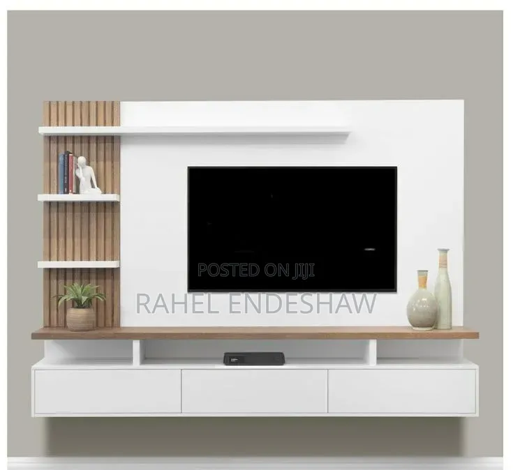White Wall Mounted Laminated MDF Tv Stand