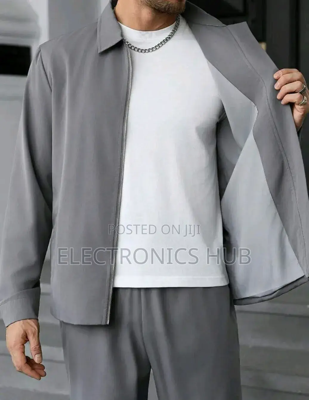 Manfinity Homme Men's Casual Grey Solid Color Zip-Up Jacket and Pants