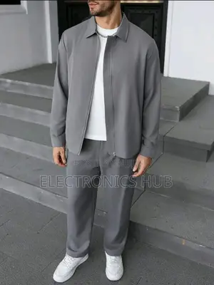 Manfinity Homme Men's Casual Grey Solid Color Zip-Up Jacket and Pants