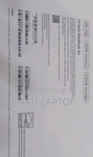 New Laptop Apple MacBook Air 2026 M5 13-inch 16GB Apple M5 SSD 512GB