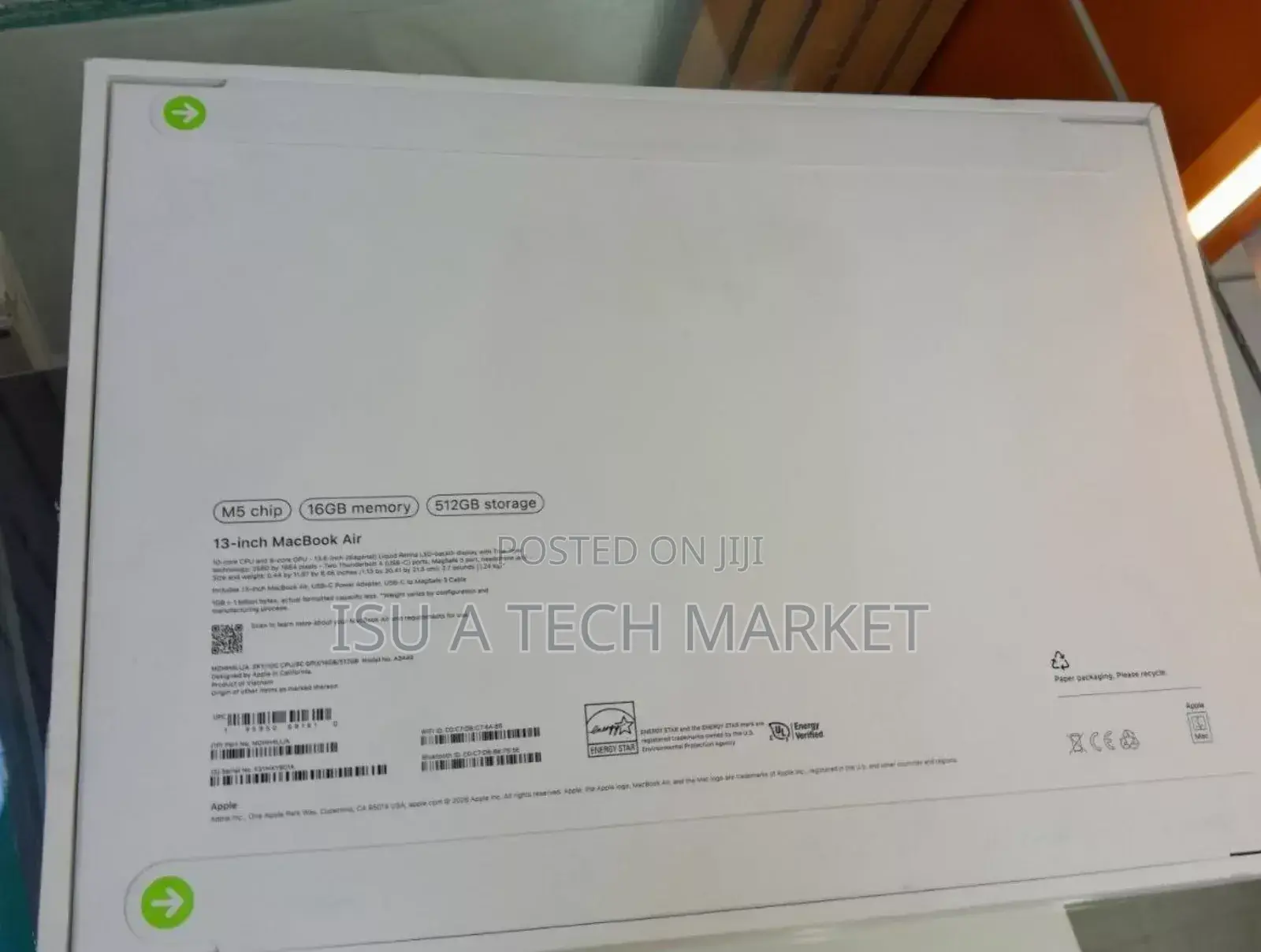 New Laptop Apple MacBook Air 2026 M5 13-inch 16GB Apple M5 SSD 256GB
