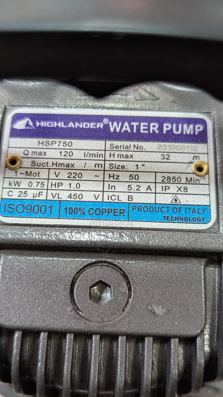 Higlander Submersible Water Pump 1hp Italian Standard