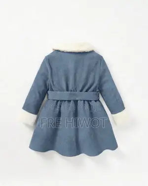 2pcs/Set Baby Girls ' Plush Collar Long Sleeve Waisted Dress With Hat