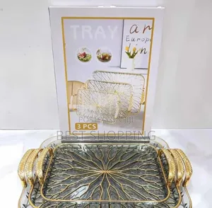 Serving Trays With Golden 3 Pc ሰርቨስ ማቅረቢያ