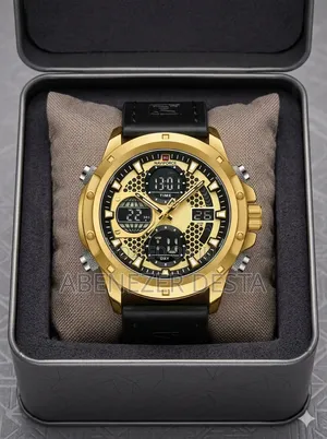 Naviforce Nf9225 Men's Sports Watch Featuring a Gold Caseblack Leather