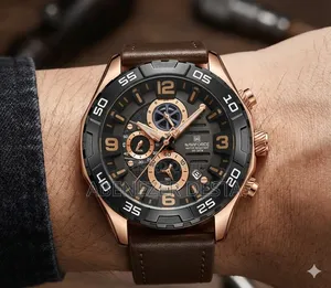 A Naviforce Quartz Watch a Rose Gold Case and Brown Leather Strap