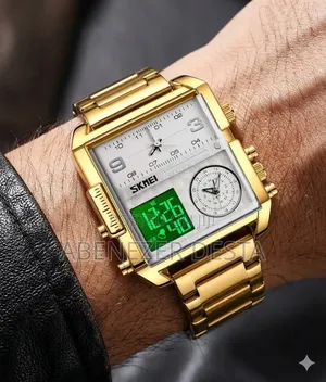 Skmei 1584 Luxury Gold-Tone Digital Analog Men's Watch.