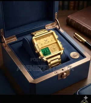 Skemi Gold-Tone Stainless Steel Square Watchanalog and Digital Display