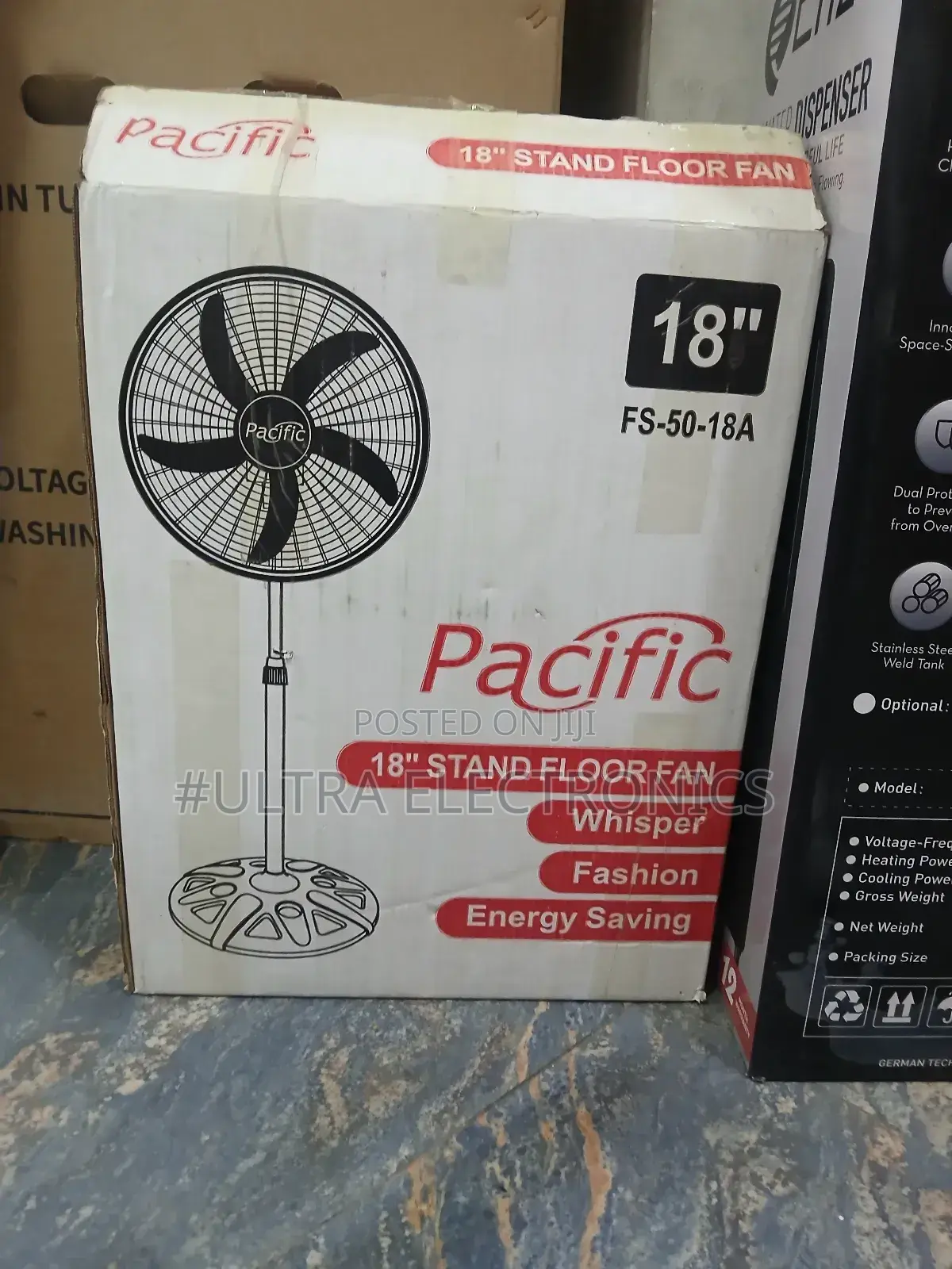 Pacific Fs-50-18a 18-Inch Stand Floor Fan in Black.