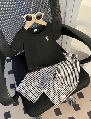2pcs Baby Girls White Short Sleeve T-Shirt and Striped Pants Set