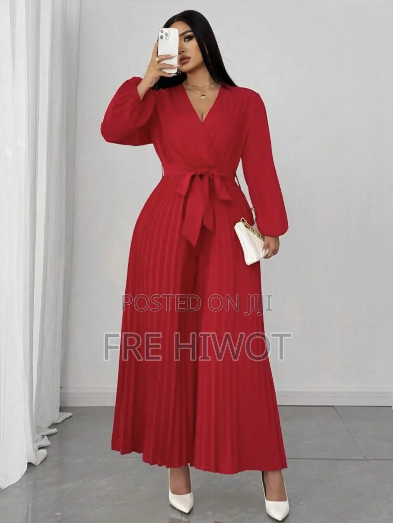Women's Plus Size Elegant Pure Red Woven Non-Stretch Fabric Jumpsuit