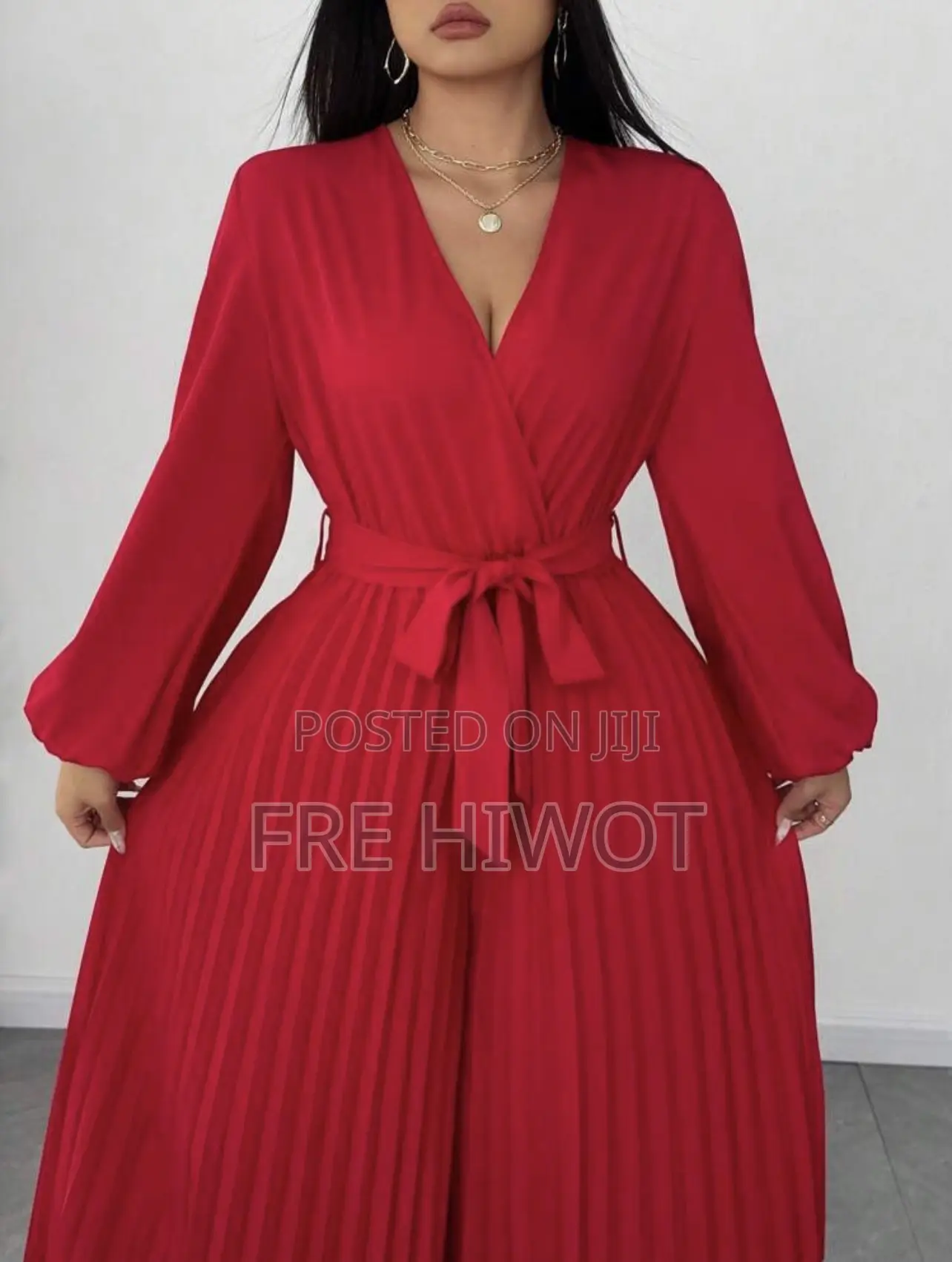 Women's Plus Size Elegant Pure Red Woven Non-Stretch Fabric Jumpsuit