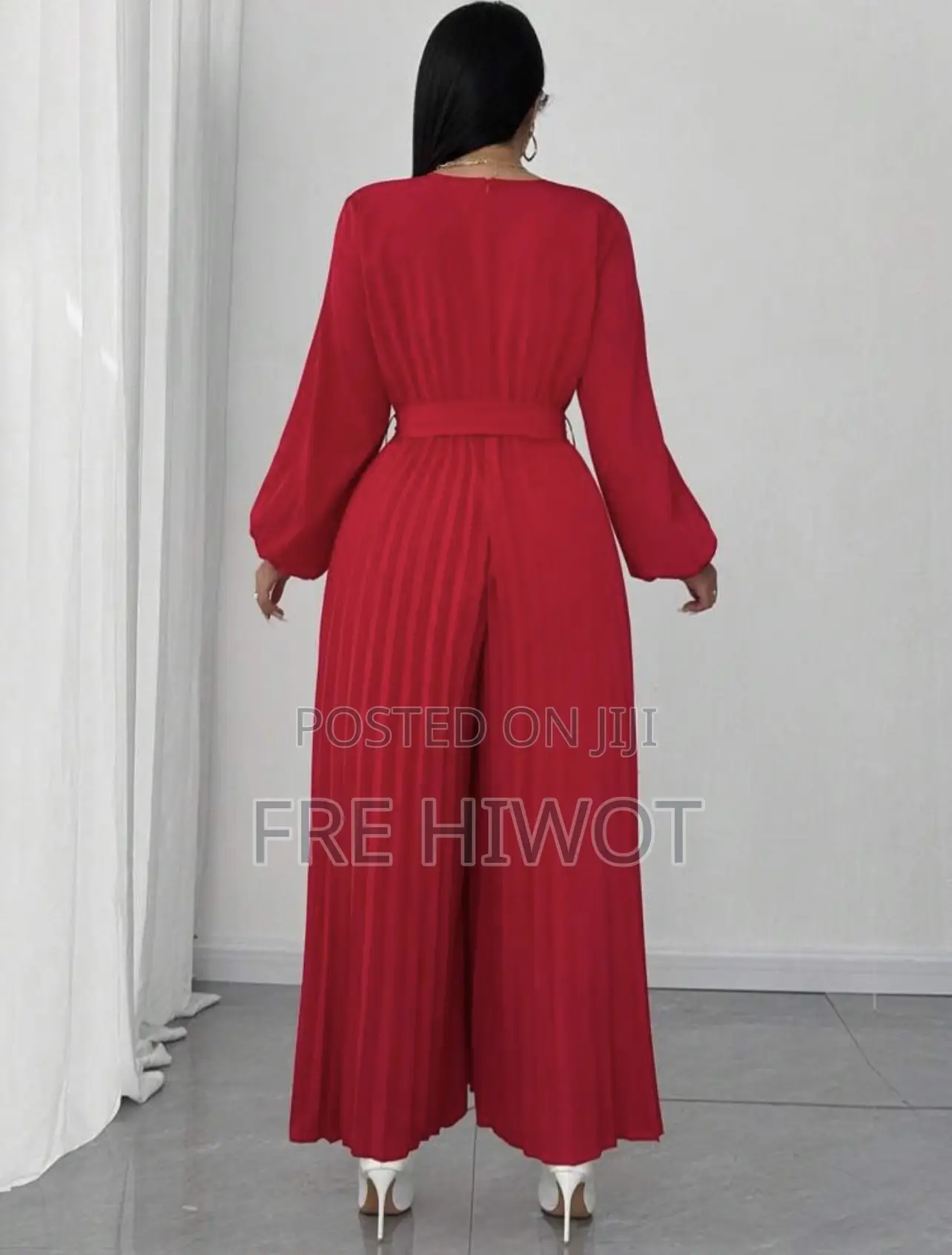 Women's Plus Size Elegant Pure Red Woven Non-Stretch Fabric Jumpsuit