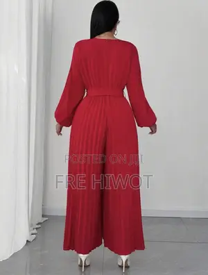 Women's Plus Size Elegant Pure Red Woven Non-Stretch Fabric Jumpsuit