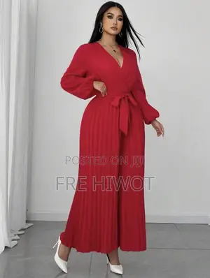 Women's Plus Size Elegant Pure Red Woven Non-Stretch Fabric Jumpsuit