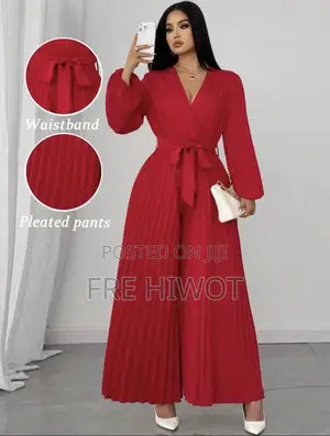 Women's Plus Size Elegant Pure Red Woven Non-Stretch Fabric Jumpsuit