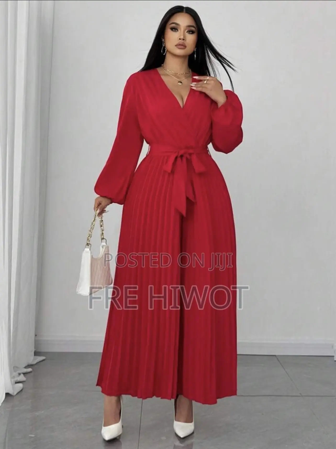 Women's Plus Size Elegant Pure Red Woven Non-Stretch Fabric Jumpsuit