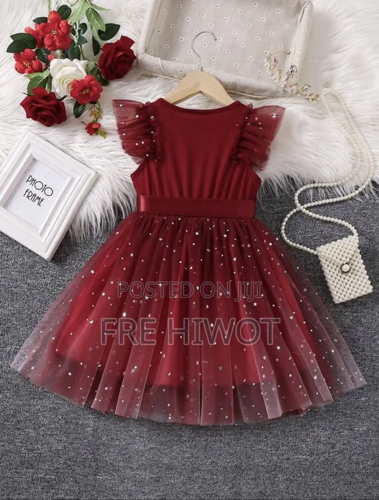 Girl's Star Mesh Belted Dress