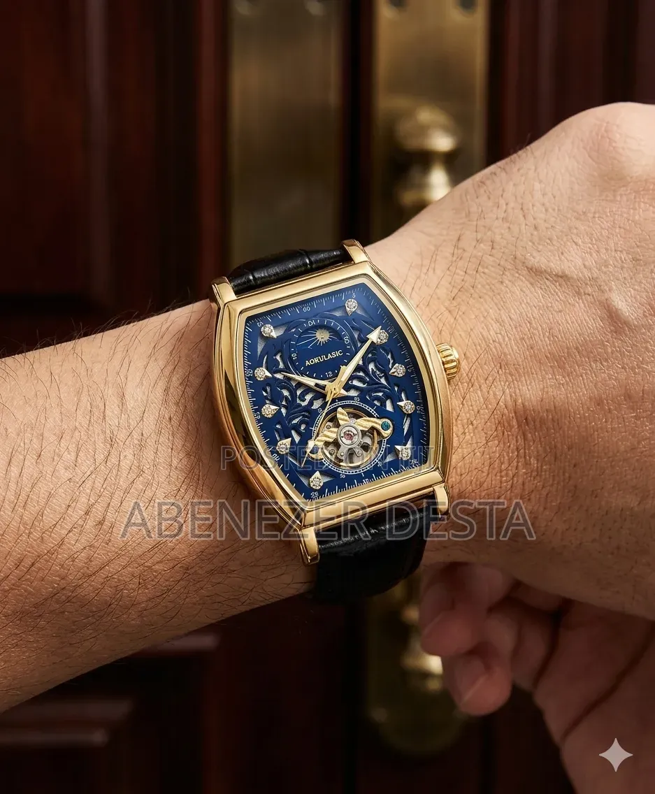 Aokulasic Tourbillon Iced-Out Skeleton Automatic Mechanical Watch.
