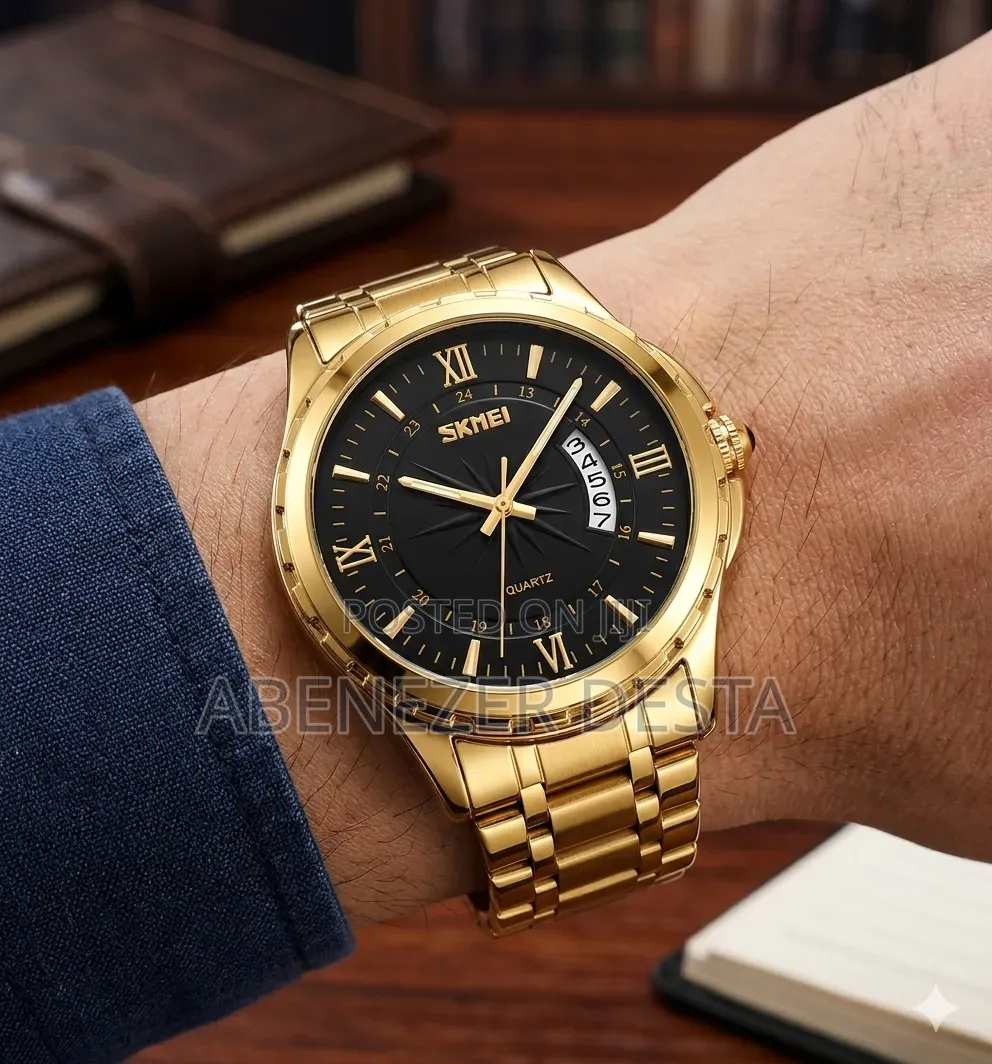 Skmei 9069gdbk Men's Quartz Watch Featuring Gold-Toned Stainless Steel