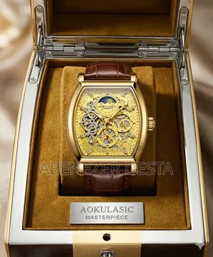 Aokulasic Automatic Mechanical Watch Featuring a Gold-Tone Skeleton