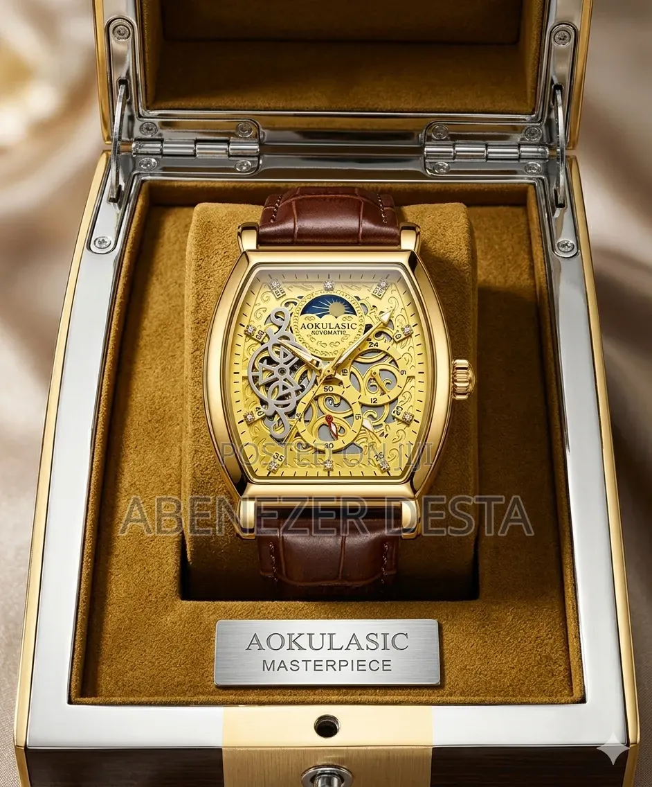 Aokulasic Automatic Mechanical Watch Featuring a Gold-Tone Skeleton