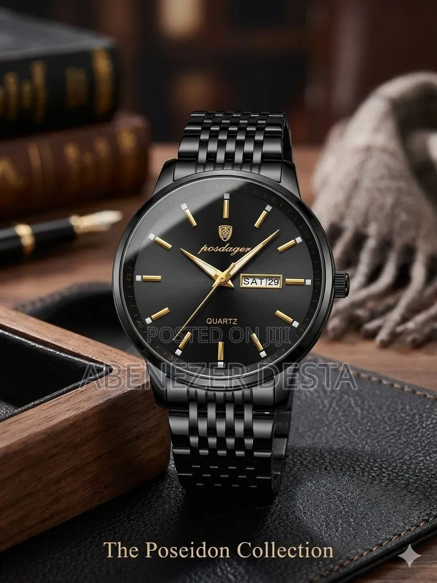 Poedagar Men's Luxury Stainless Steel Quartz Wristwatch in Black