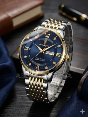 Poedagar Men's Luxury Wristwatch a Blue Dial and a Two-Tone Stainless