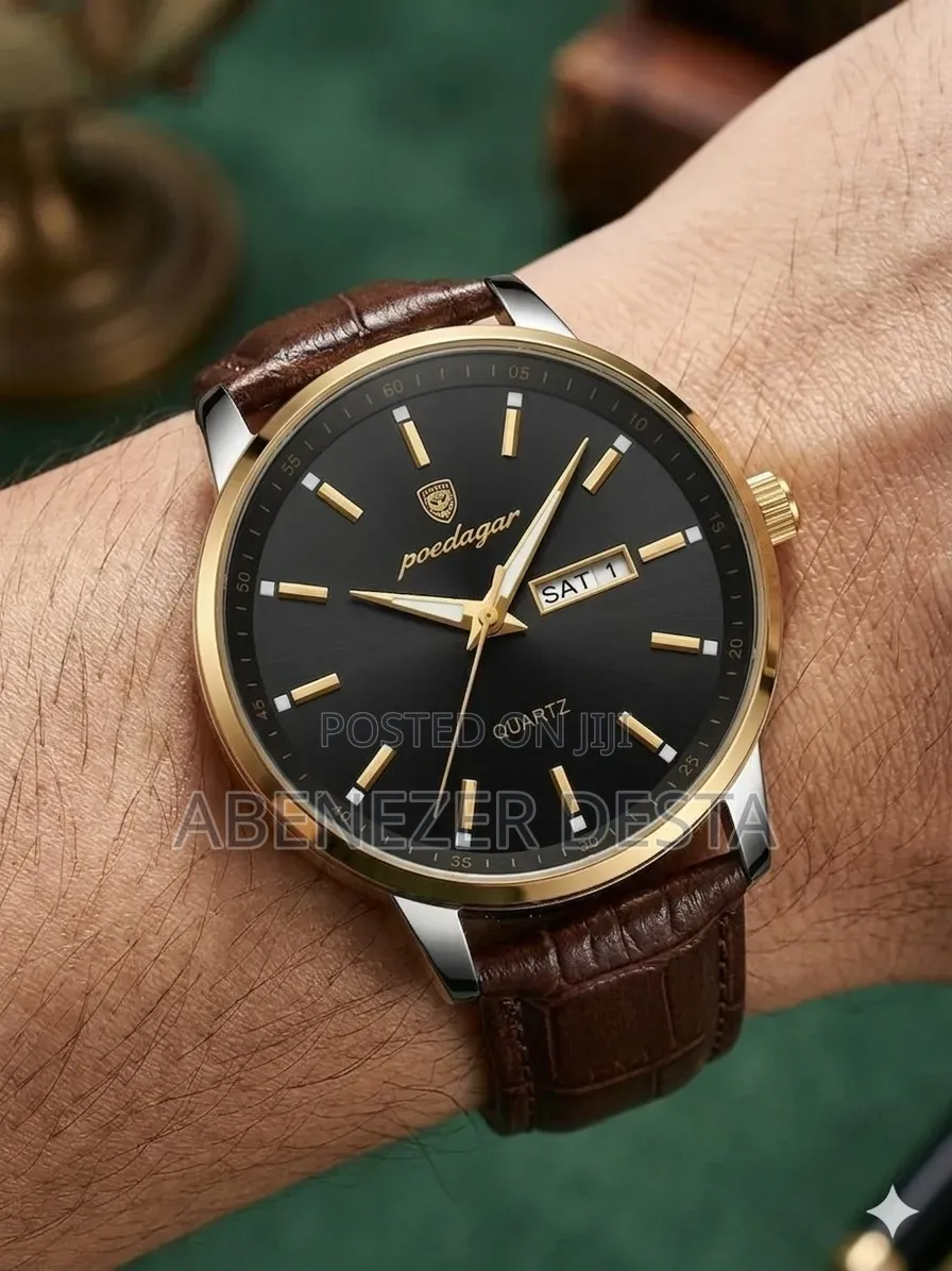 Poedagar 832 Men's Quartz Watch Featuring a Black Dial,Gold-Toned Case