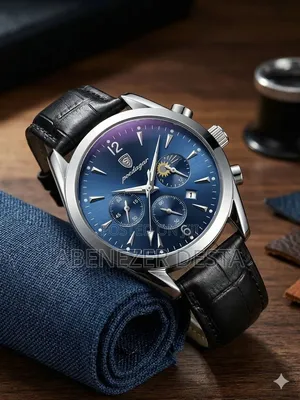 Poedagar Men's Luxury Chronograph Watch With a Blue Dial and Black
