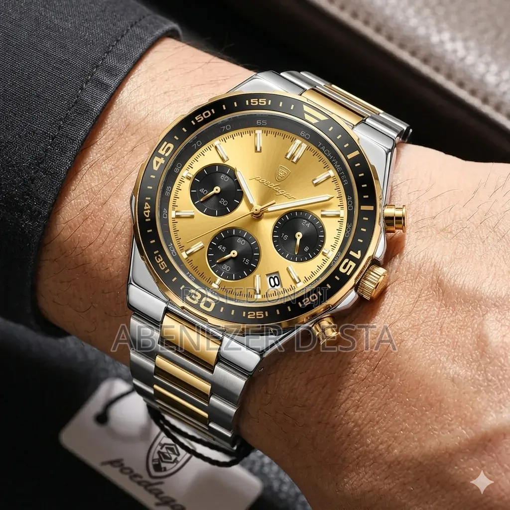 Poedagar Nf8049 Chronograph Watch in Silver and Gold.