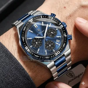 Poedagar Nf8049 Quartz Chronograph Watch a Blue Dial a Two-Tone