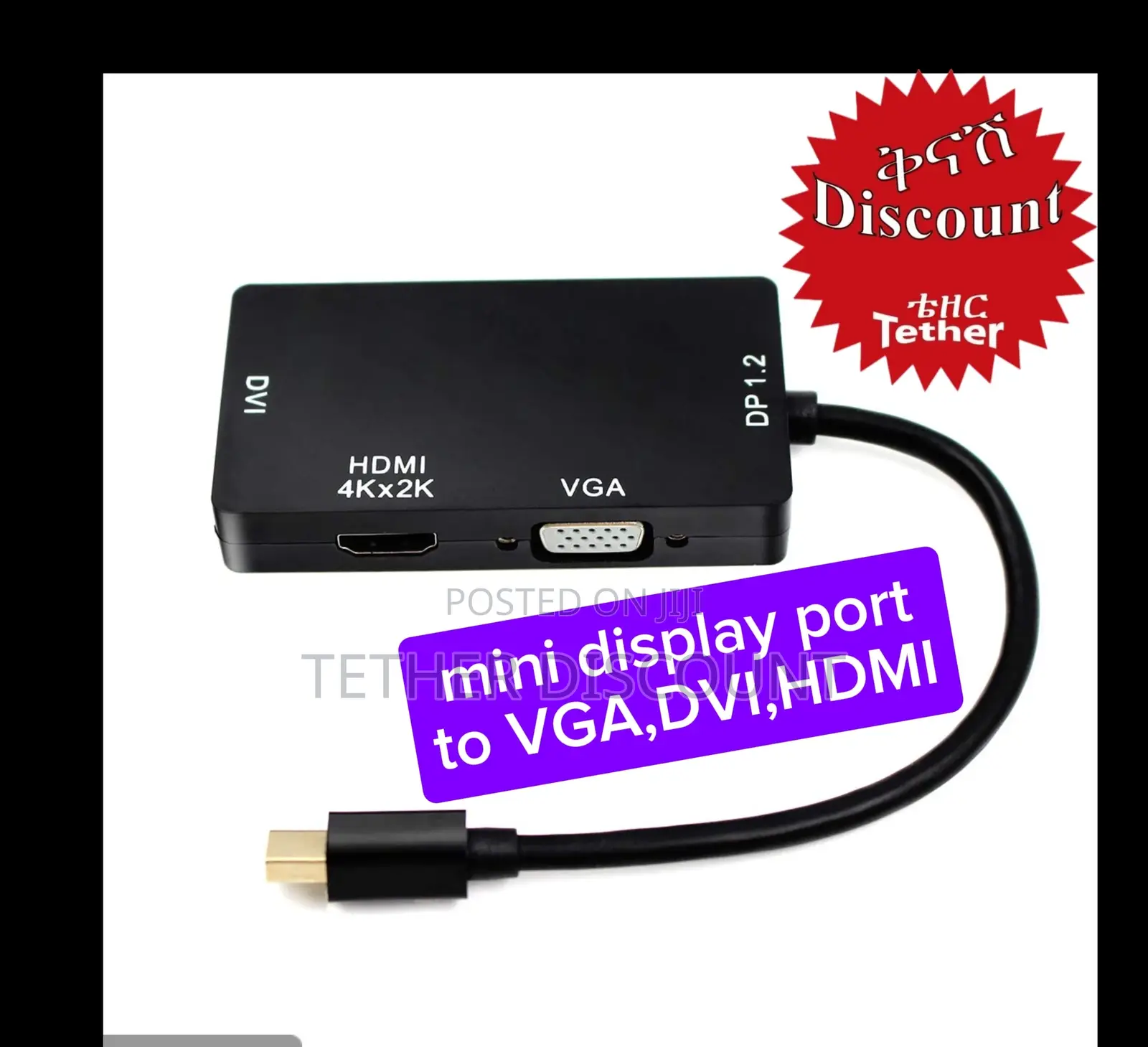 Mini Display Port to Vga,Dvi or Hdmi 3-In1video Converter Adapter