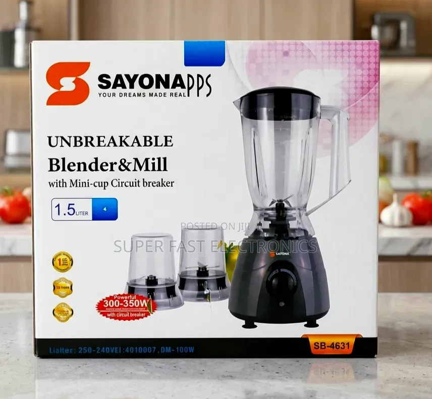 Sayona Apps Unbreakable Blender 1.5liter Jucer Mill (Model Sb-4631).
