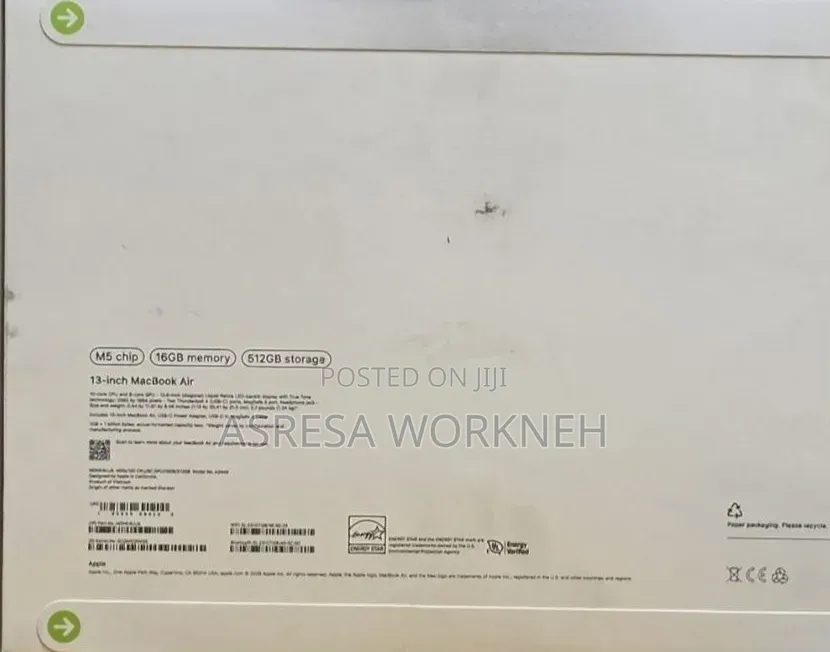 New Laptop Apple MacBook Air 2026 M5 13-inch 16GB Apple M5 SSD 512GB