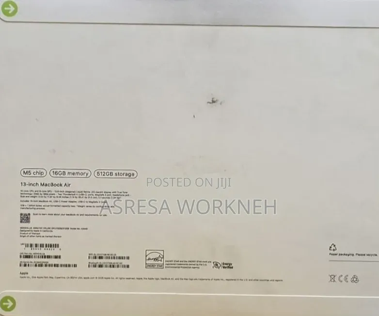 New Laptop Apple MacBook Air 2026 M5 13-inch 16GB Apple M5 SSD 512GB