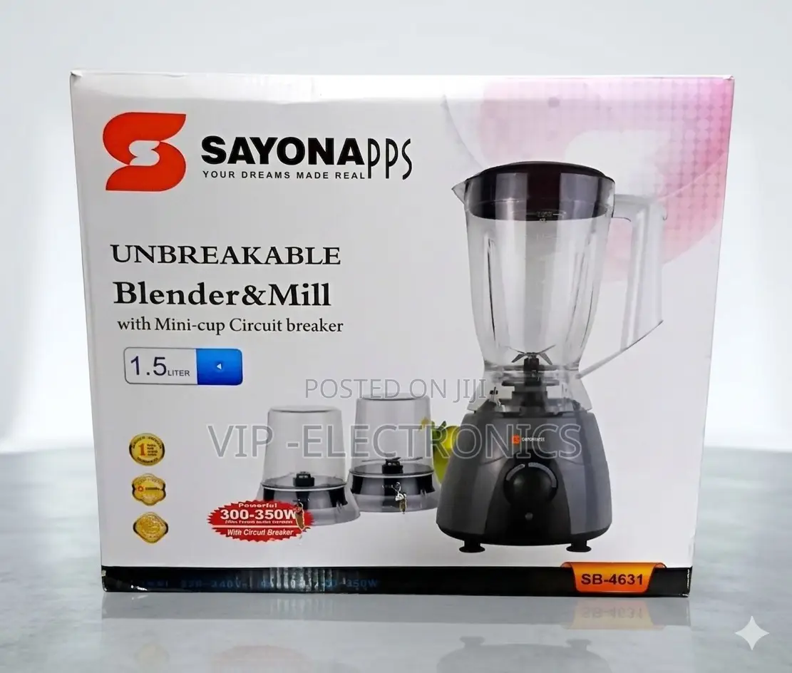 Sayona Unbreakable Blender Mill With Mini-Cup Circuit Breaker 1.5l