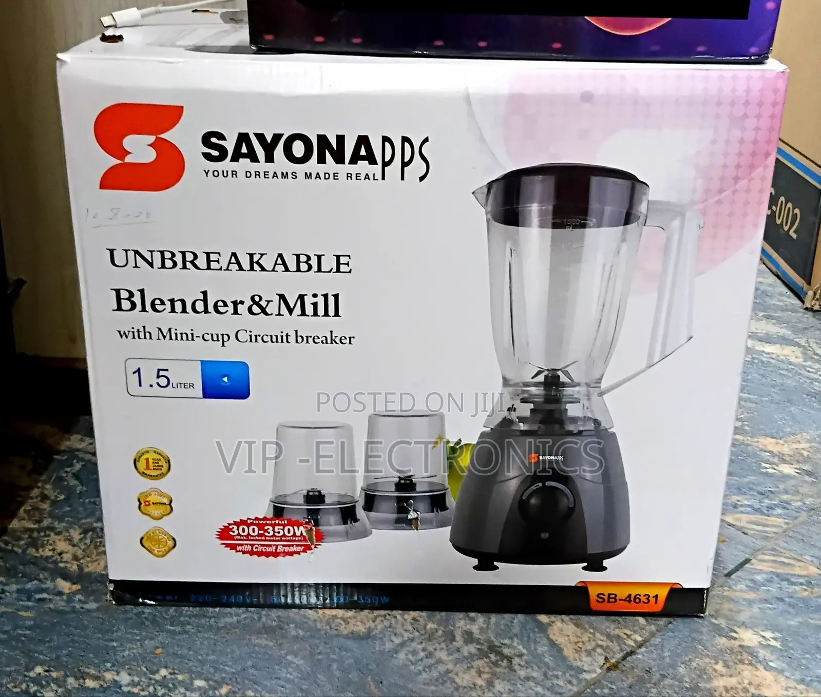Sayona Unbreakable Blender Mill With Mini-Cup Circuit Breaker 1.5l