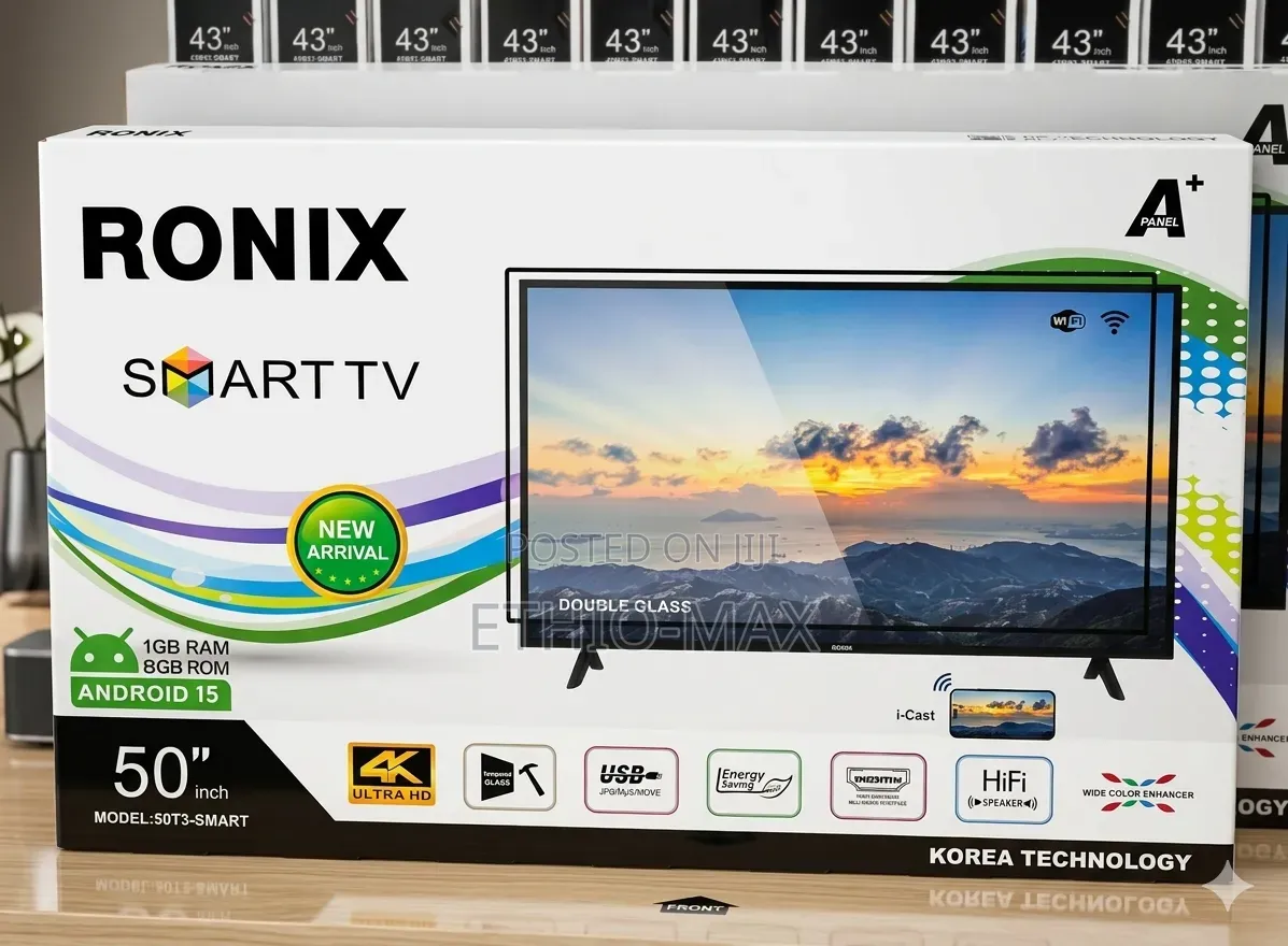 Ronix Tv 50" Smart Android Tv Double Glass Tv New 2026 Android 15.0